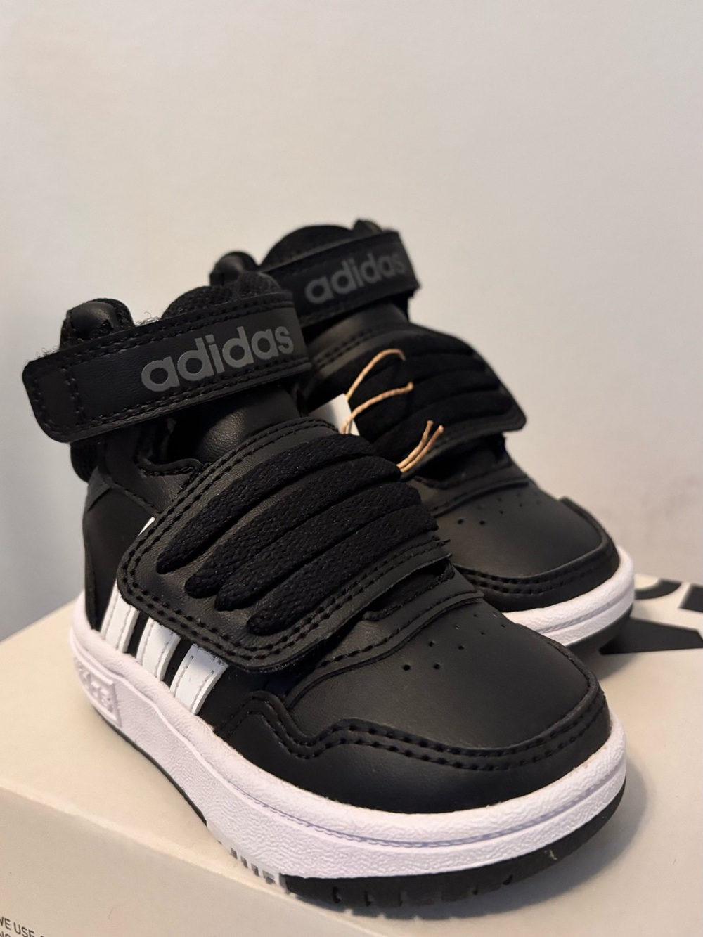 adidas Black and White High-Top Kids Sneakers - Picture 2 of 6